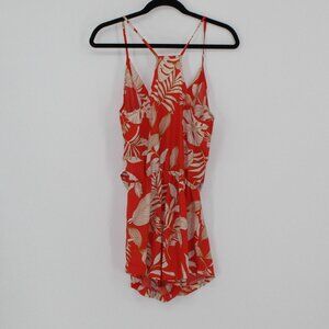 Timing Orange and White Leaf Print Romper Women Size Large